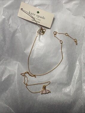 kate spade Gold Double-Layer Necklace with Pink Crystal whale tail Charm